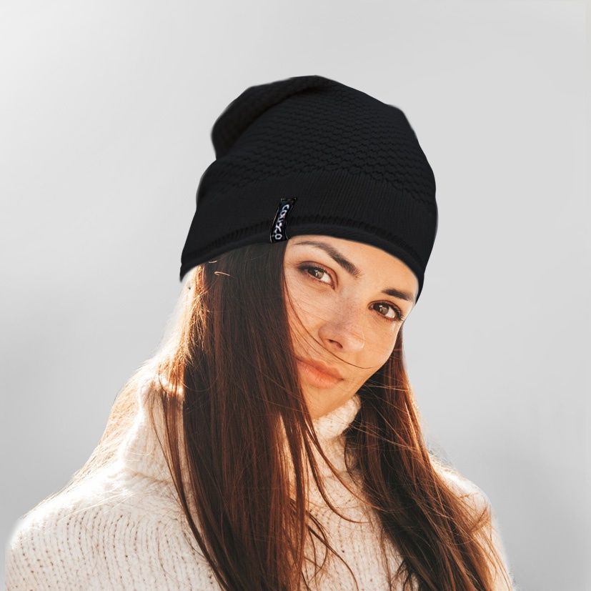 Colisco Soft Warm Slouch Beanie, Cozy Winter Knitted Beanie Hat, Black 10155