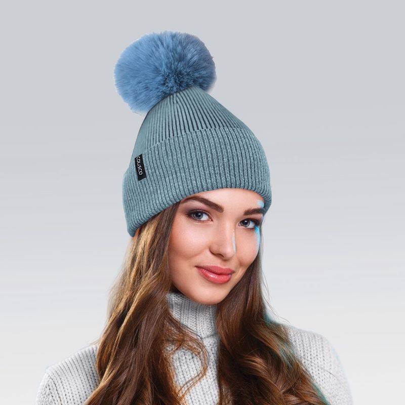Colisco Soft Warm Pompom Beanies, Cozy Winter Knitted Beanie Hat, Gray 10100
