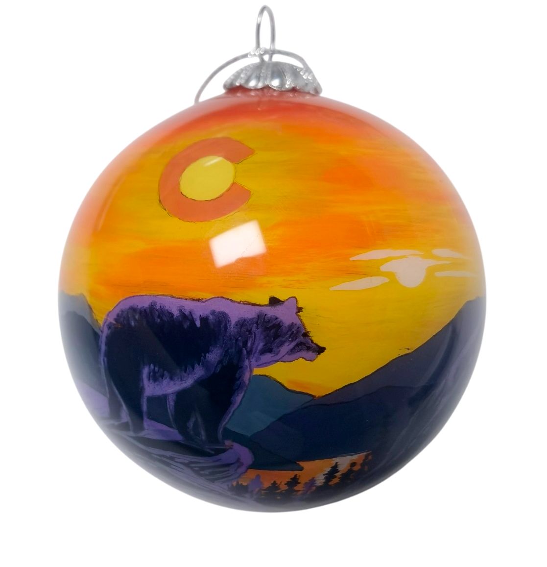 Colisco Colorado Bear Horizon Hand Painted Glass Ornament – Elegant Holiday Décor and Year-Round Display