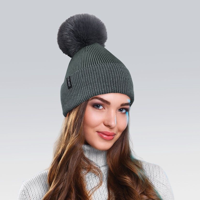 Colisco Soft Warm Pompom Beanies, Cozy Winter Knitted Beanie Hat, Dark Gray 10109