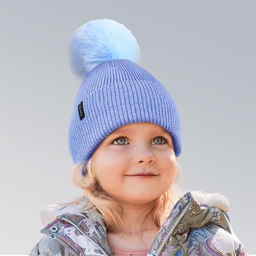Colisco Soft Warm Pompom Beanie, Cozy Winter Knitted Beanie Hat, Blue 10123