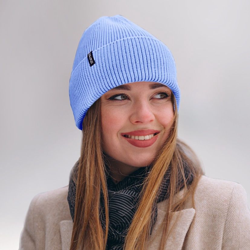 Colisco Soft Warm Cuff Beanie, Cozy Winter Knitted Beanie Hat, Light Blue 10176