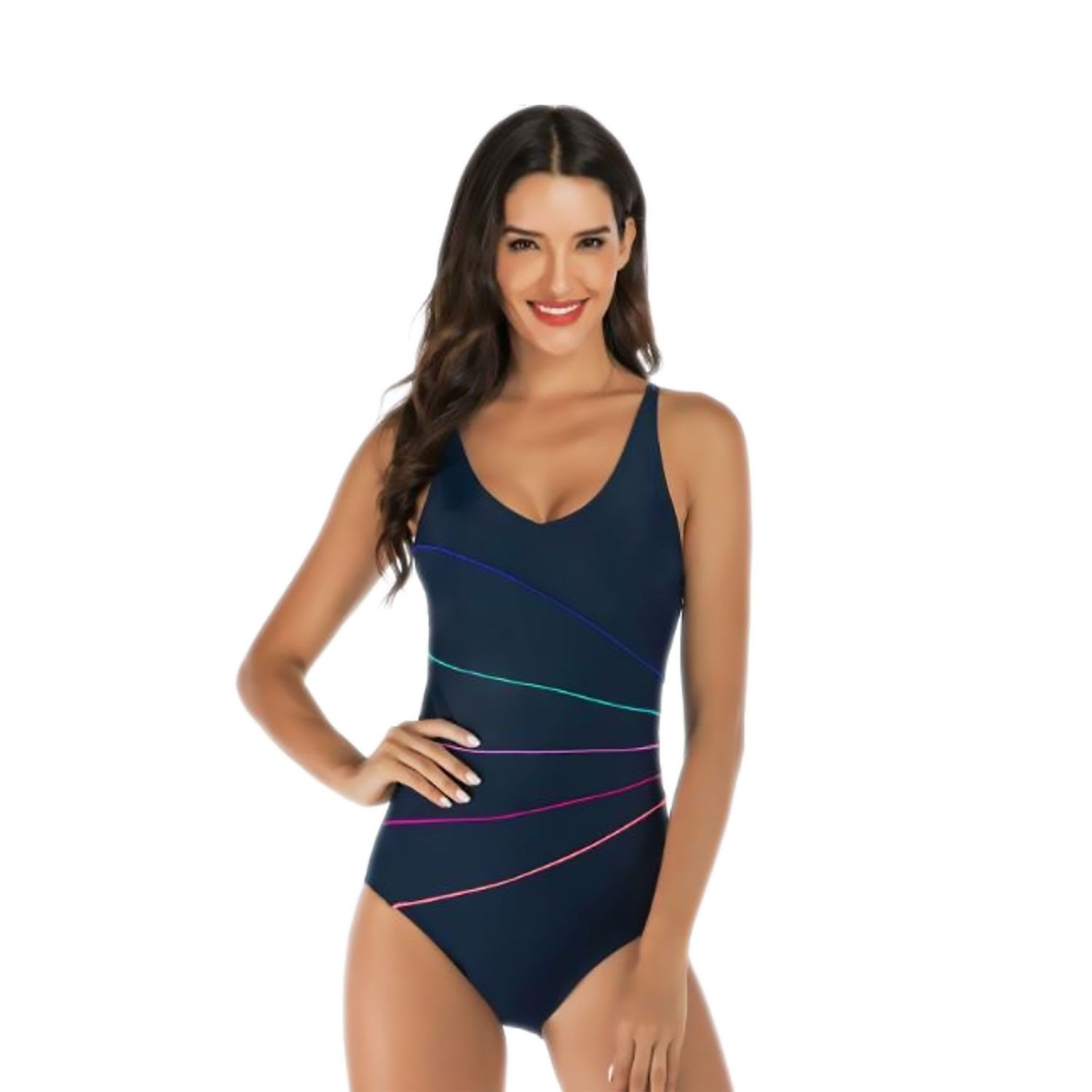 Colisco Swimsuit Navy with Rainbow Stripes