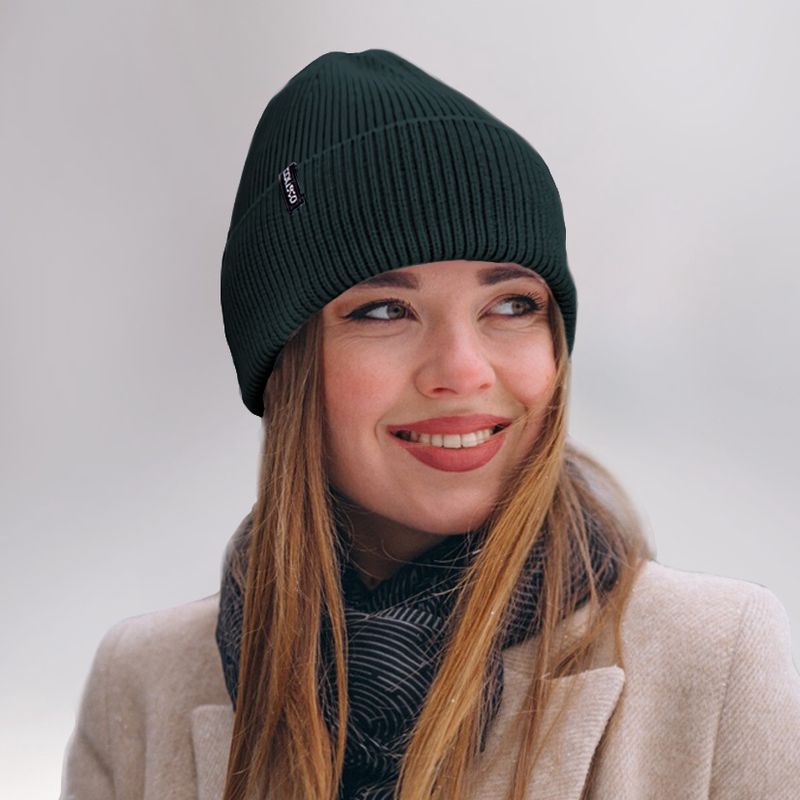 Colisco Soft Warm Cuff Beanie, Cozy Winter Knitted Beanie Hat, Dark Green 10186