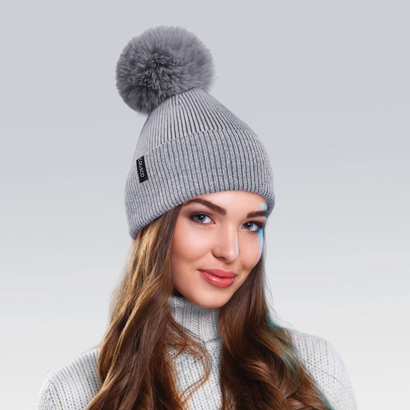 Colisco Soft Warm Pompom Beanies, Cozy Winter Knitted Beanie Hat, Light Gray 10104