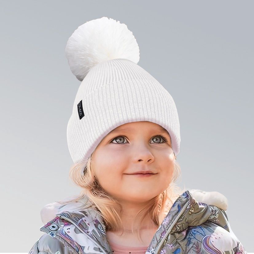 Colisco Soft Warm Pompom Beanie, Cozy Winter Knitted Beanie Hat, White 10122