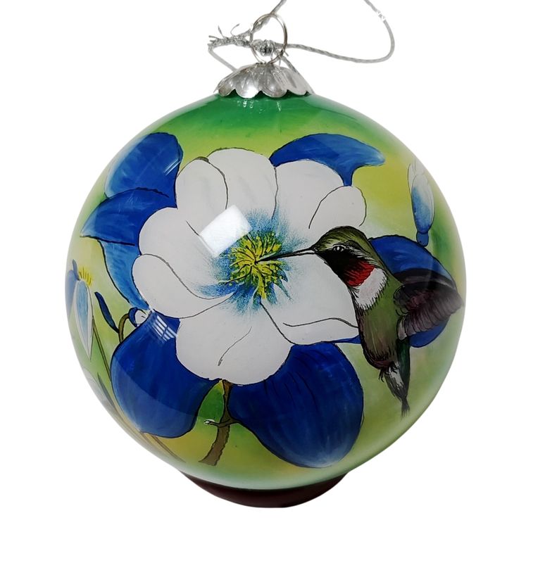Colisco Colorado Columbine Hummingbird Hand Painted Glass Ornament – Elegant Holiday Décor and Year-Round Display