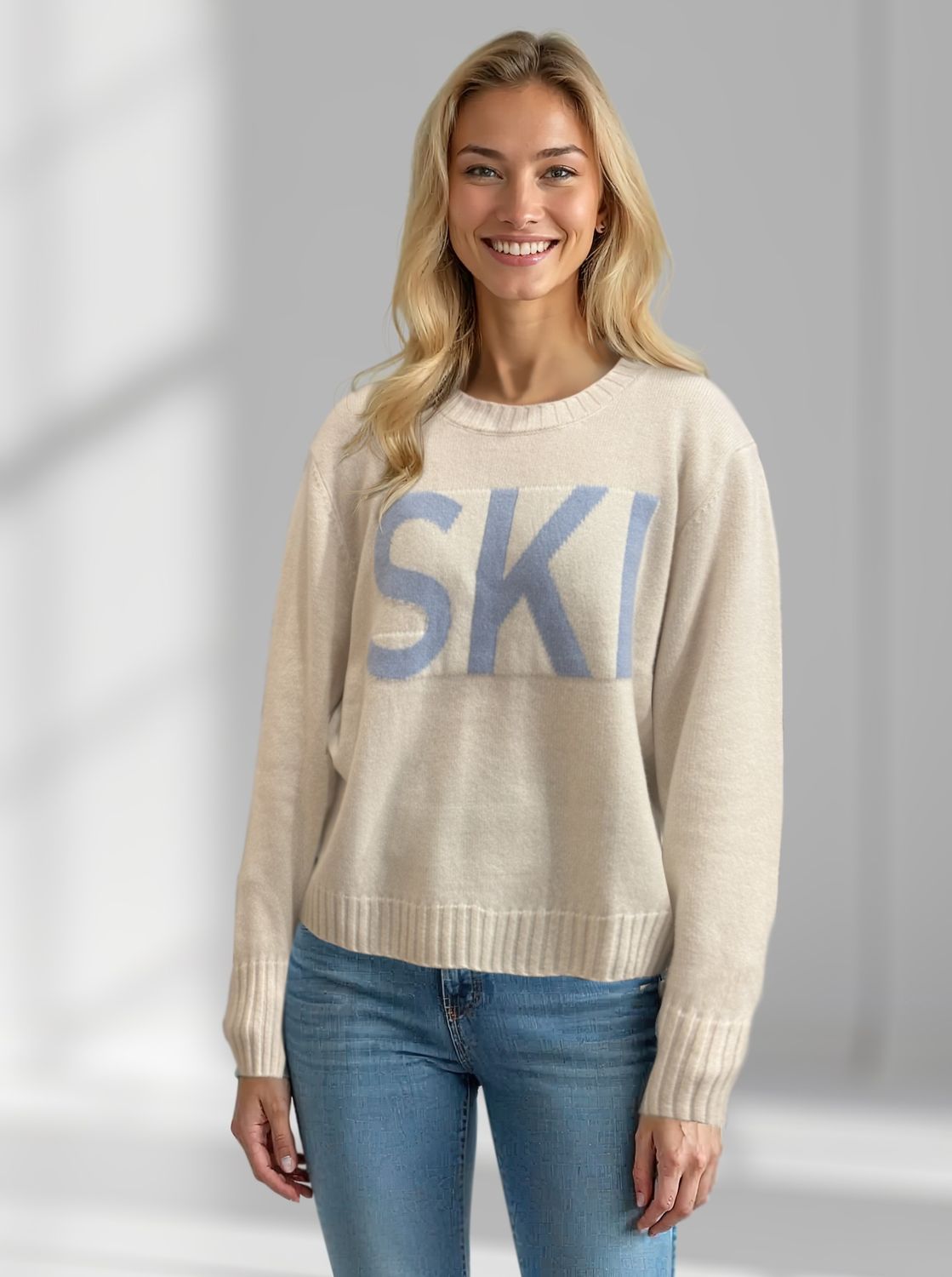 Colisco's 100% Pure Cashmere Crew Neck Sweater,  Ivory "SKI", Color: SKI, Size: S