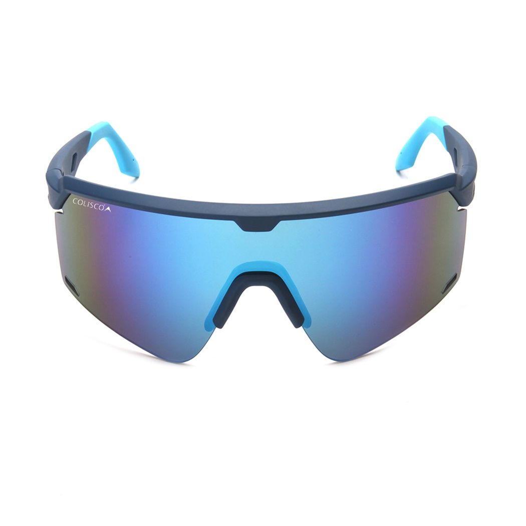 Colisco High-Performance Sports Shield Sunglasses, Color: Matte Grey Blue Frame / Blue Revo Lens, Size: O/S