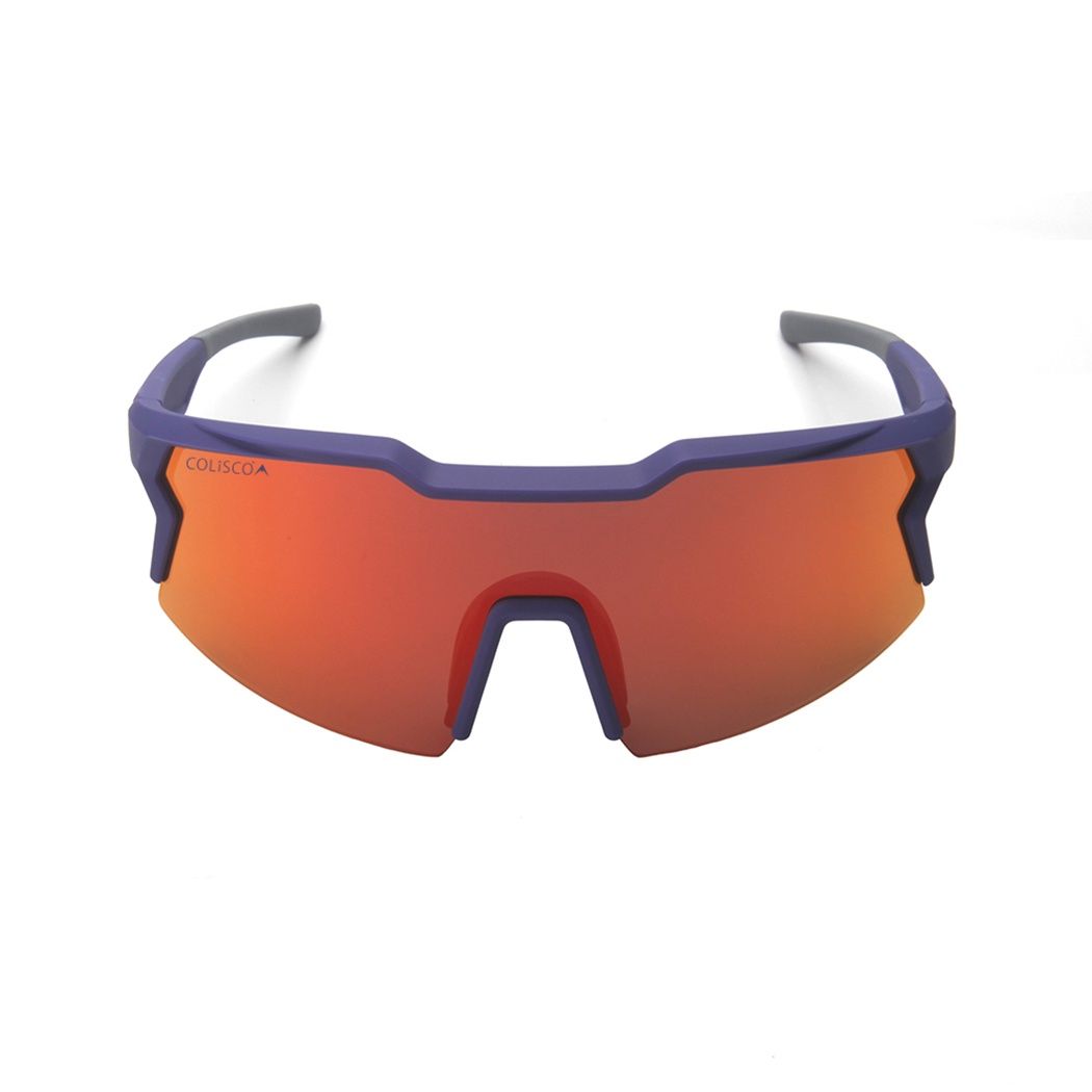 Colisco High-Performance Unisex Sport Shield Sunglasses, Color: Matte Purple Blue Frame / Red Full Revo Lens, Size: O/S
