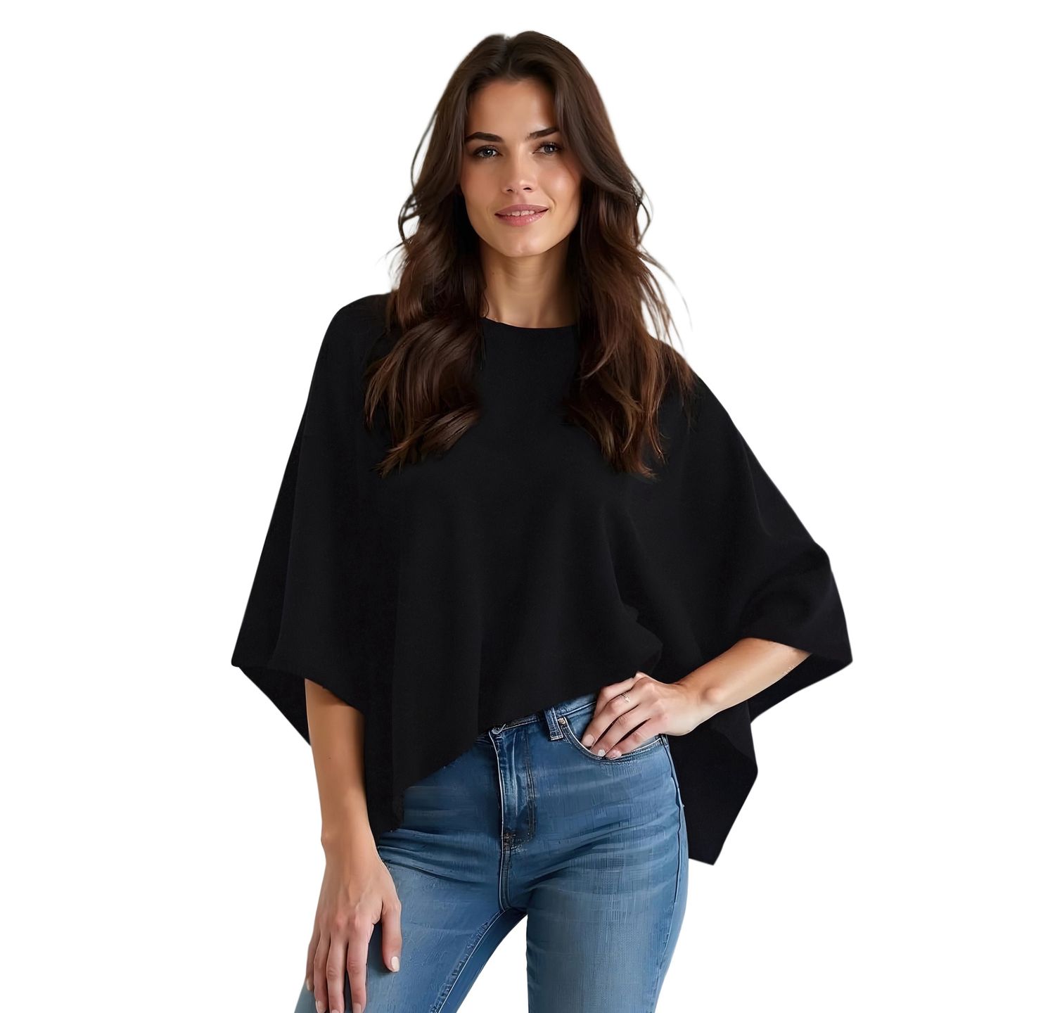 Colisco's Cashmere Blend Poncho in Camel or Black 165143, Color: Black, Size: O/S