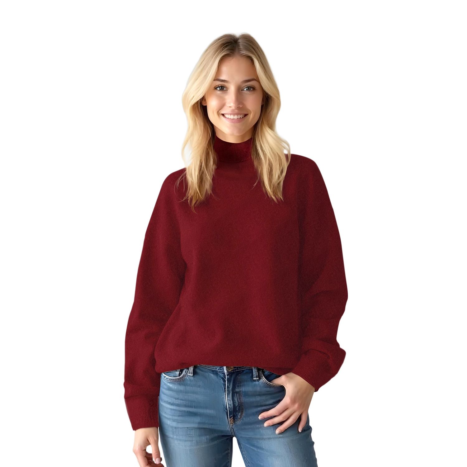 Colisco's 100% Pure Cashmere  Turtleneck in Ivory or Burgundy 165154, Color: Burgundy, Size: S