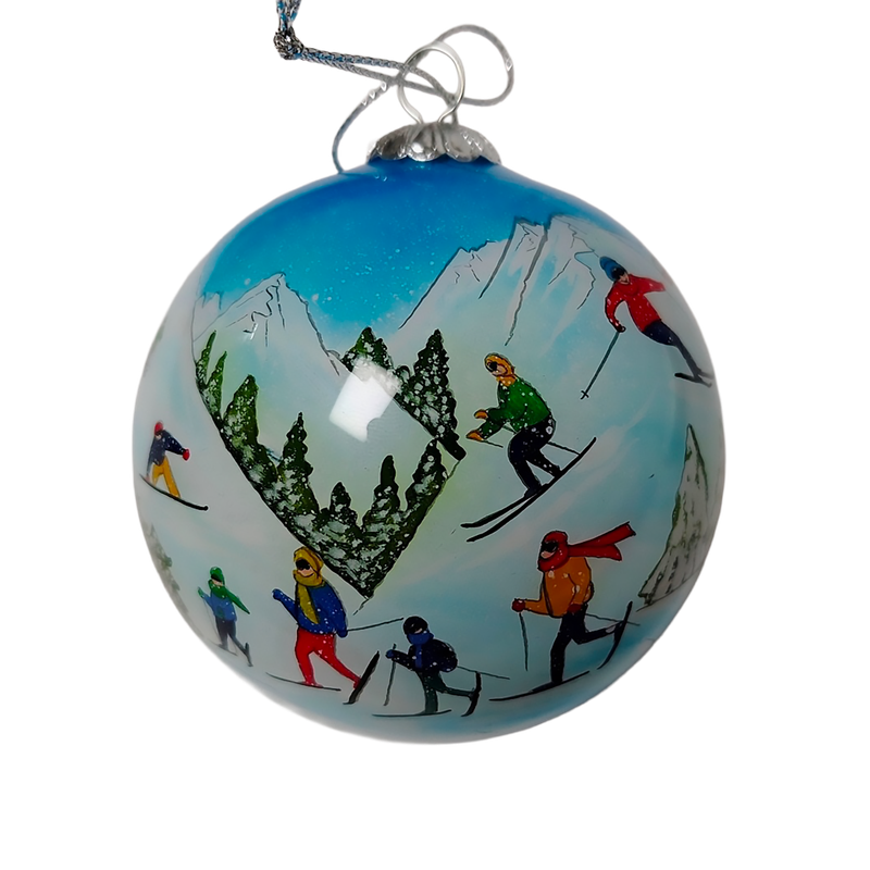 Colisco Family Ski Weekend Hand Painted Glass Ornament– Elegant Holiday Décor and Year-Round Display