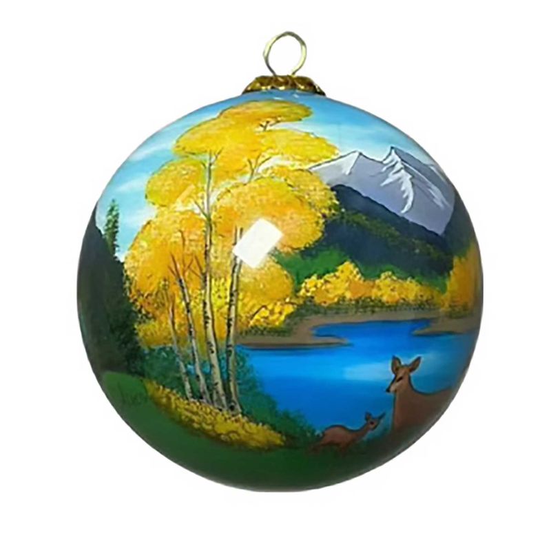 Colisco Autumn Mountain Deer Hand Painted Glass Ornament– Elegant Holiday Décor &amp; Year-Round Display