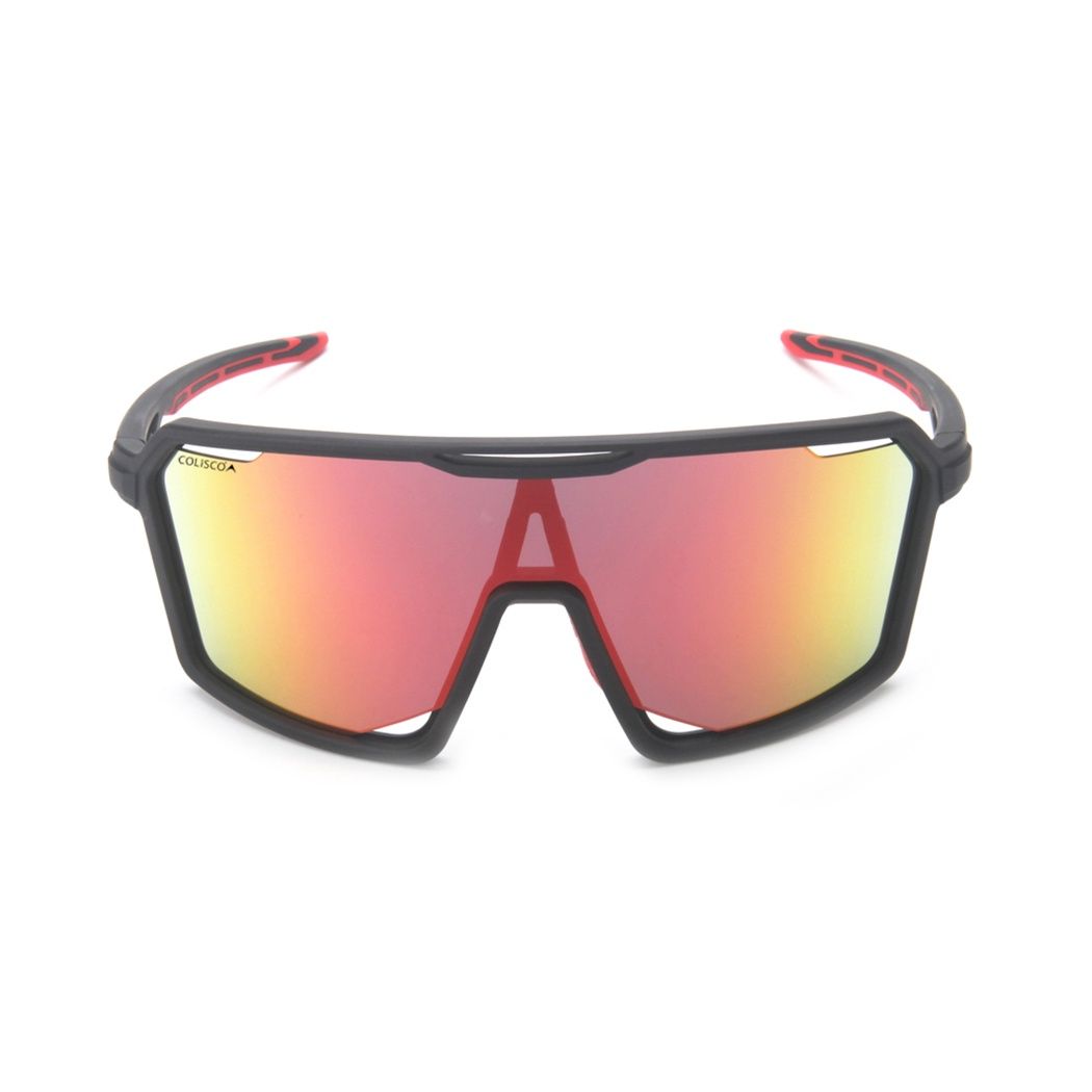 Colisco  High-Performance Sports Shield Sunglasses, Color: Matte Black Frame / Red Revo Lens, Size: O/S