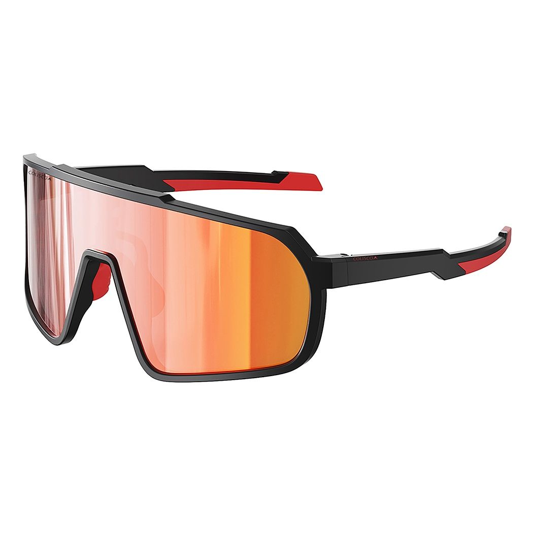Colisco High-Performance Futurist Sport Shield Sunglasses, Color: Matte Black Frame / Red Lens, Size: O/S