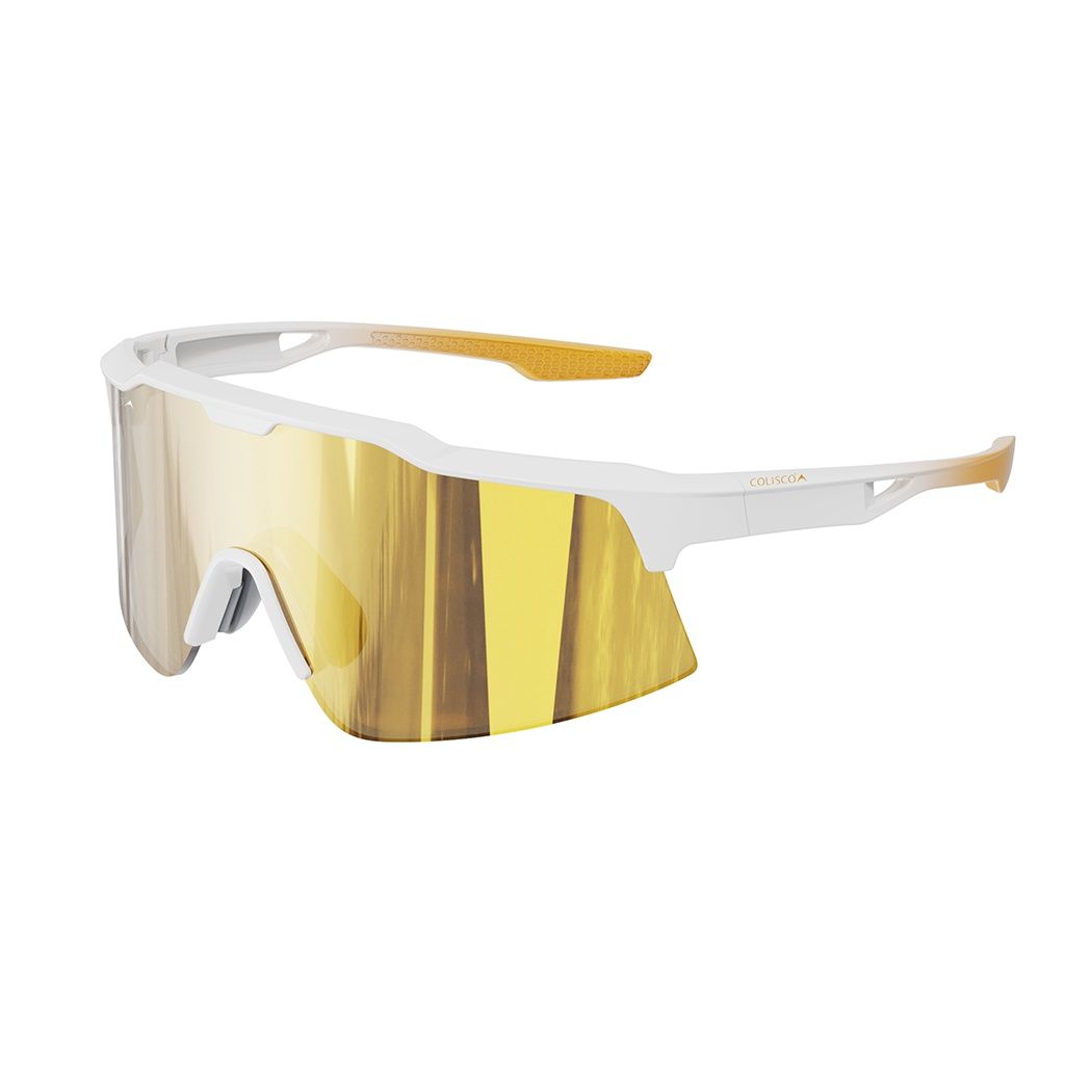 Colisco High-Performance AeroFlex Shield Sport Sunglasses, Color: Matte White Frame / Gold Full Revo Lens, Size: O/S