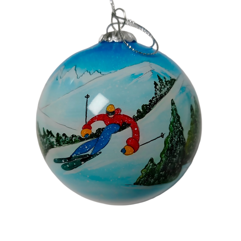 Colisco Hotdogging Skiers Hand Painted Glass Ornament – Elegant Holiday Décor and Year-Round Display