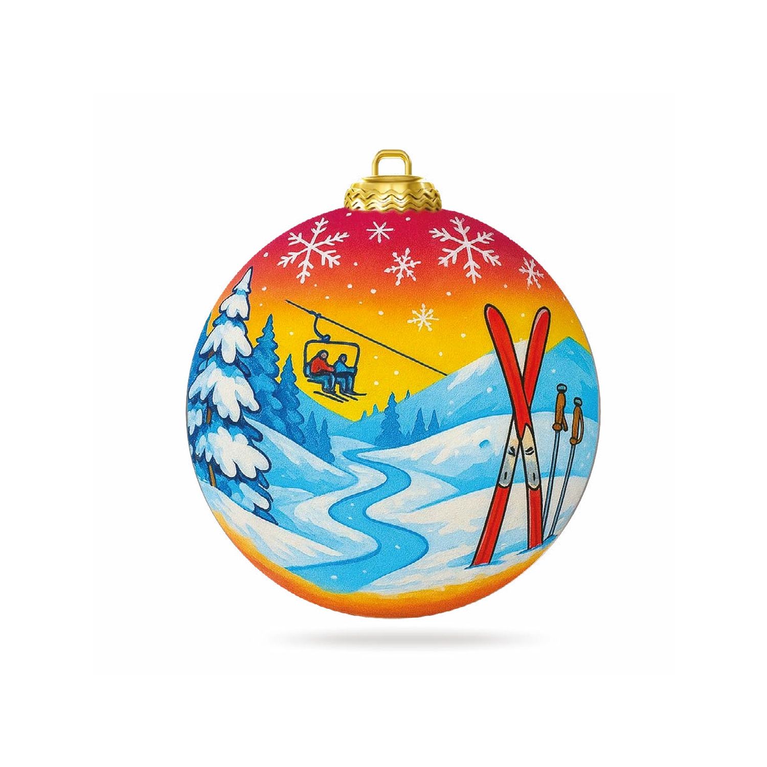 Colisco Sunset Skiing Hand Painted Glass Ornament, 80mm