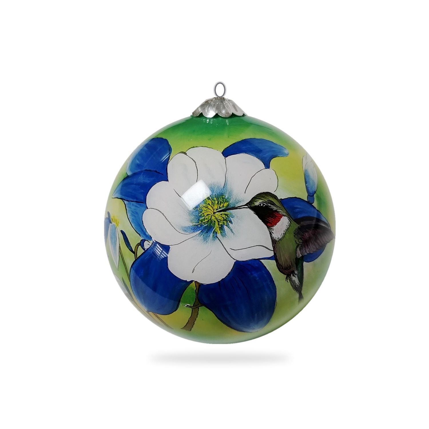 Colisco Colorado Columbine Hummingbird Hand Painted Glass Ornament, 80mm