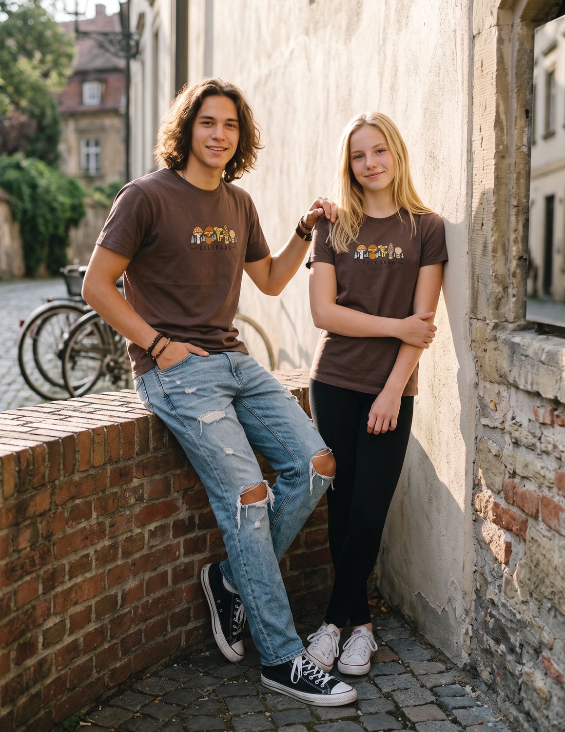 Colisco Mushrooms 100% Cotton Graphic T-Shirt, Chocolate Brown