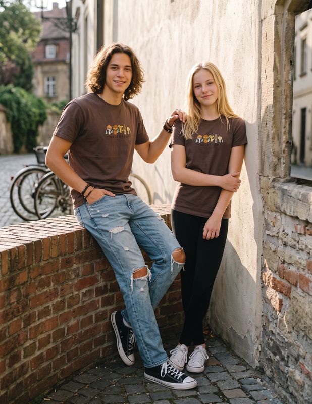 Colisco Mushrooms 100% Cotton Graphic T-Shirt, Chocolate Brown