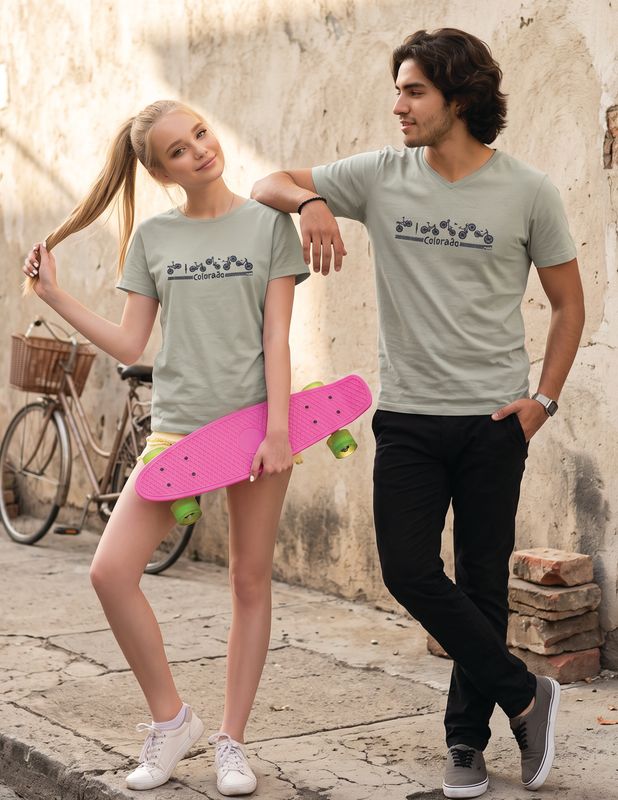 Colisco Bicycle Dance 100% Cotton Graphic T-Shirt, Light Gray