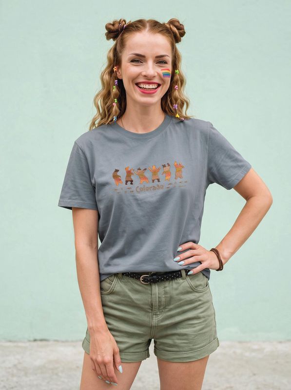 Colisco Bear Dance Colorado 100% Cotton Graphic T-Shirt, Slate Gray
