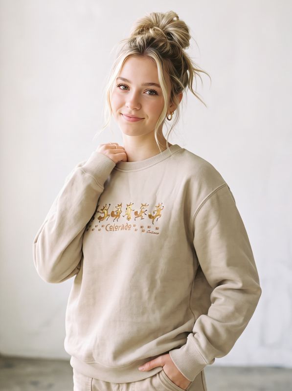 Colisco Fox Dance 100% Cotton Graphic Sweatshirt, Sand