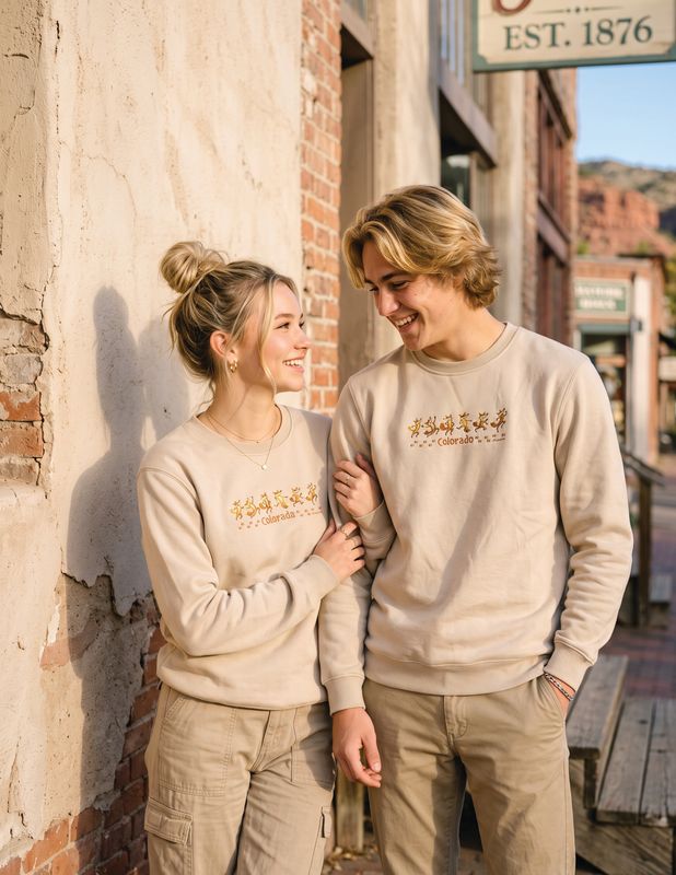 Colisco Fox Dance 100% Cotton Graphic Sweatshirt, Sand