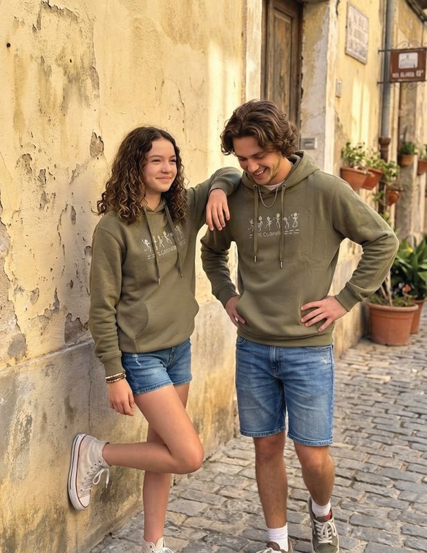 Colisco UFO Dance 100% Cotton Graphic Hoodie, Olive Green