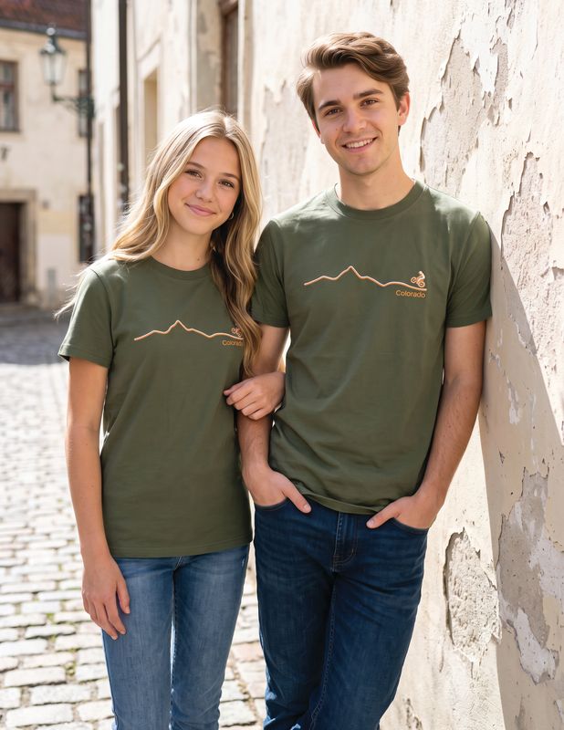 Colisco Colorado Biking 100% Cotton Graphic T-Shirt,  Olive Green