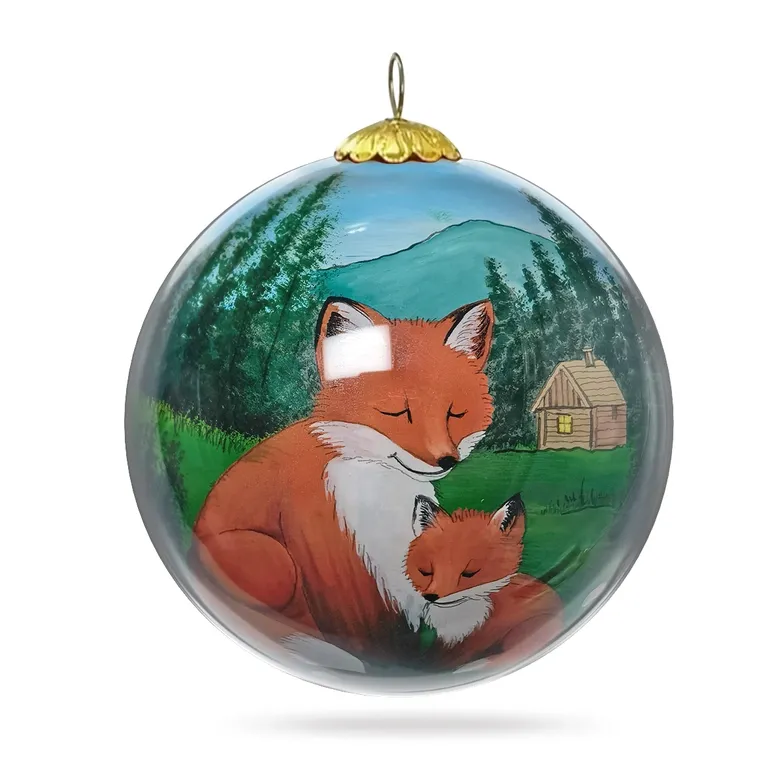 Colisco Fox &amp; Forest Hand Painted Glass Ornament – Elegant Holiday Décor and Year-Round Display