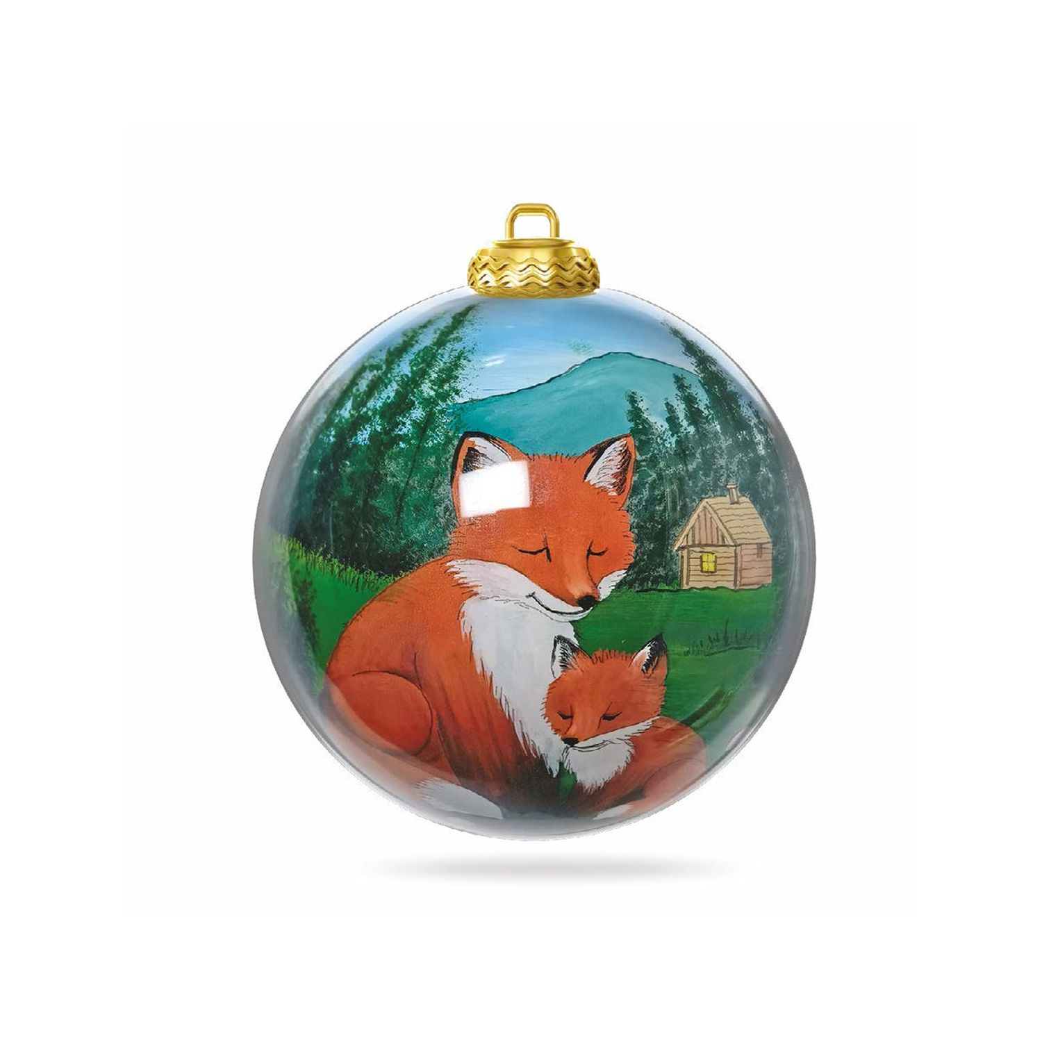 Colisco Fox &amp; Forest Hand Painted Glass Ornament, 80mm