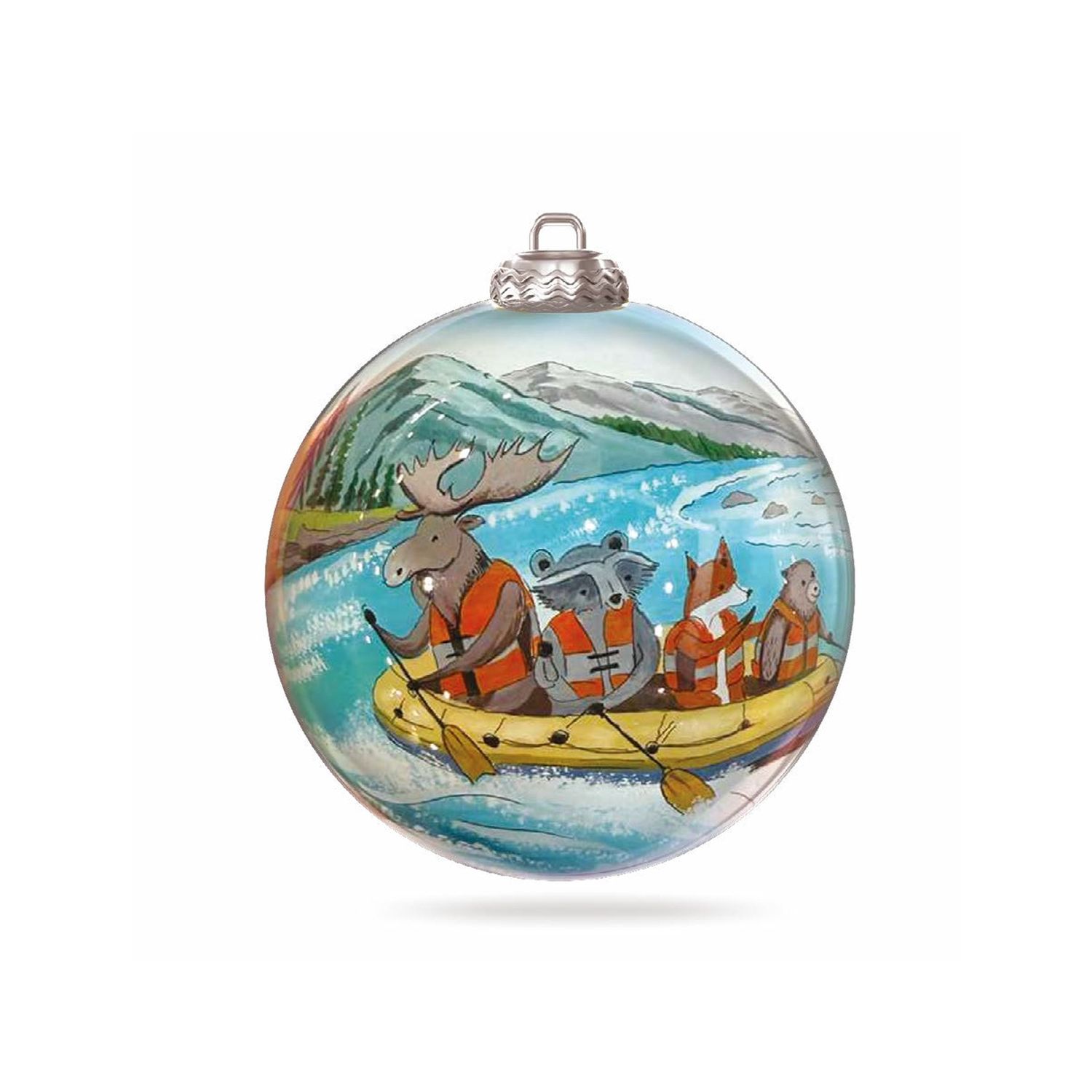 Colisco Wild River Raft Hand Painted Glass Ornament, 80mm