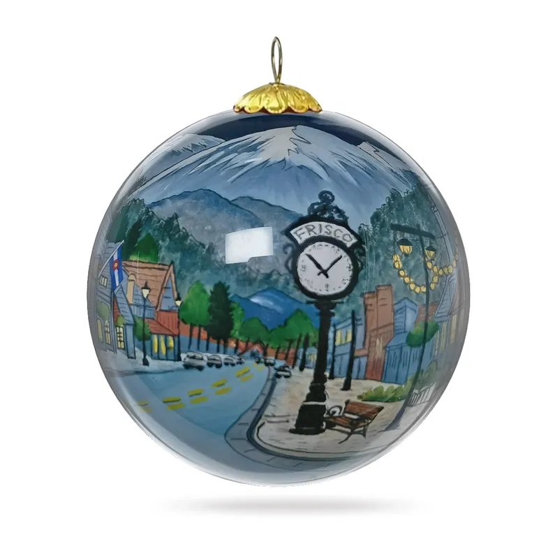 Colisco Frisco Main Street Hand Painted Glass Ornament – Elegant Holiday Décor and Year-Round Display