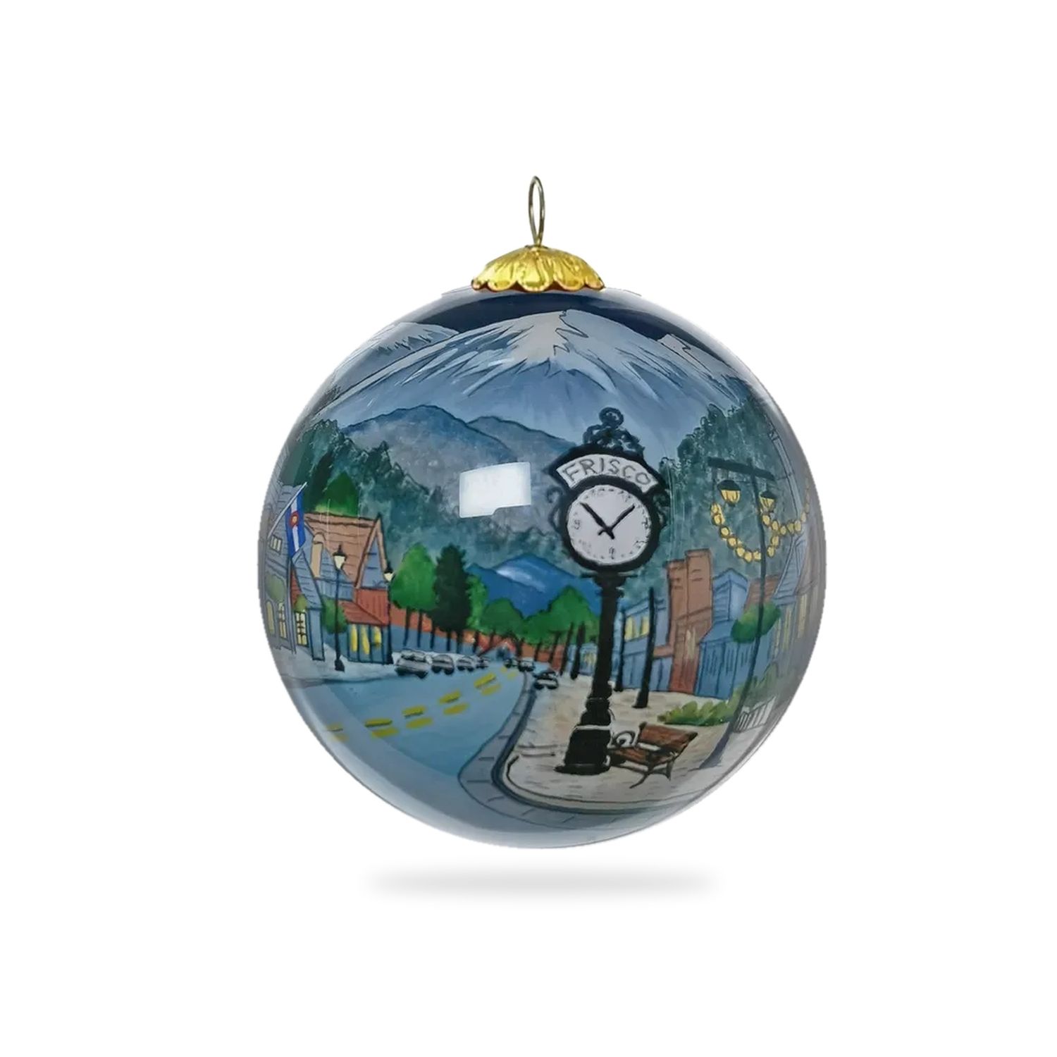 Colisco Frisco Main Street Hand Painted Glass Ornament, 80mm