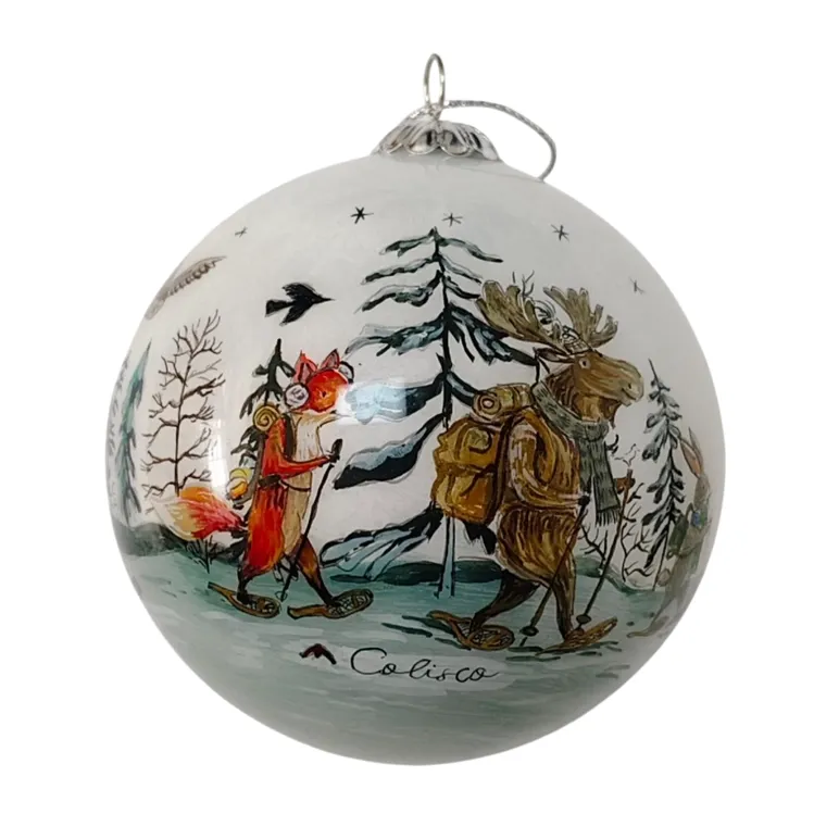 Colisco Snowshoe Story Hand Painted Glass Ornament – Elegant Holiday Décor and Year-Round Display