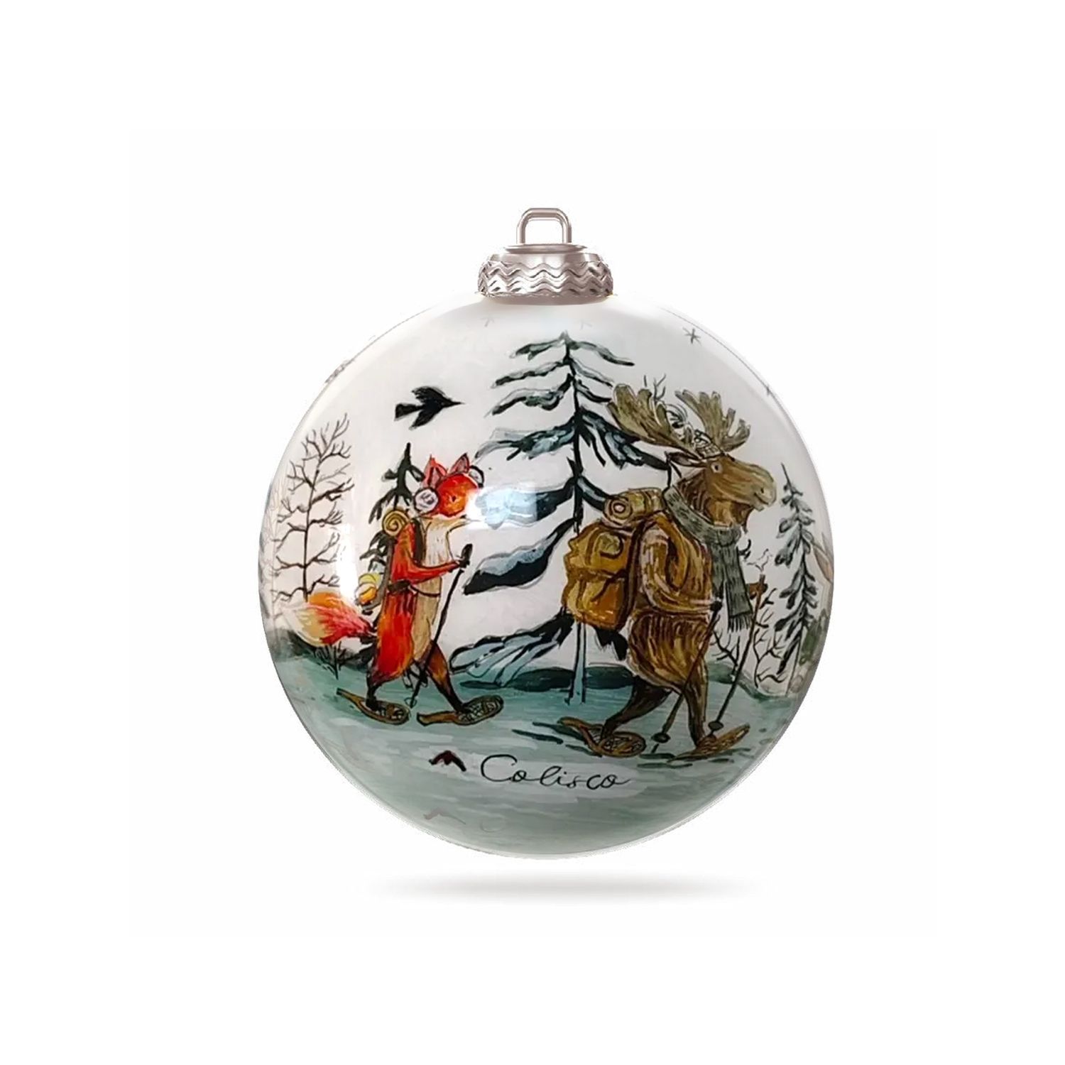 Colisco Snowshoe Story Hand Painted Glass Ornament, 80mm