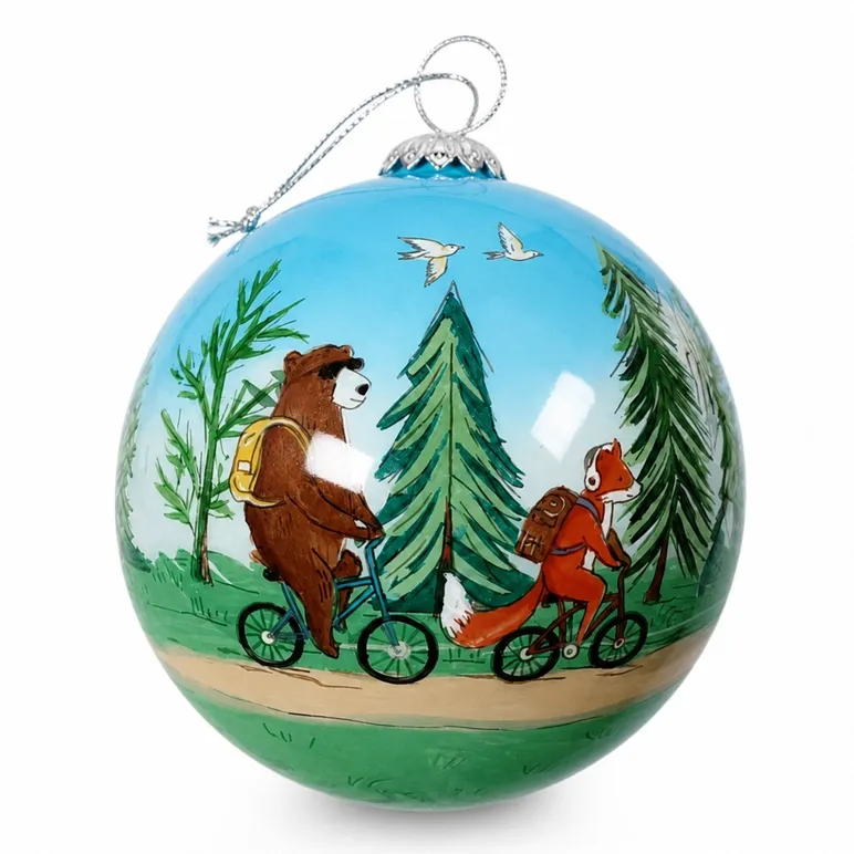 Colisco Wild &amp; Free Bike Ride Hand Painted Glass Ornament – Elegant Holiday Décor and Year-Round Display