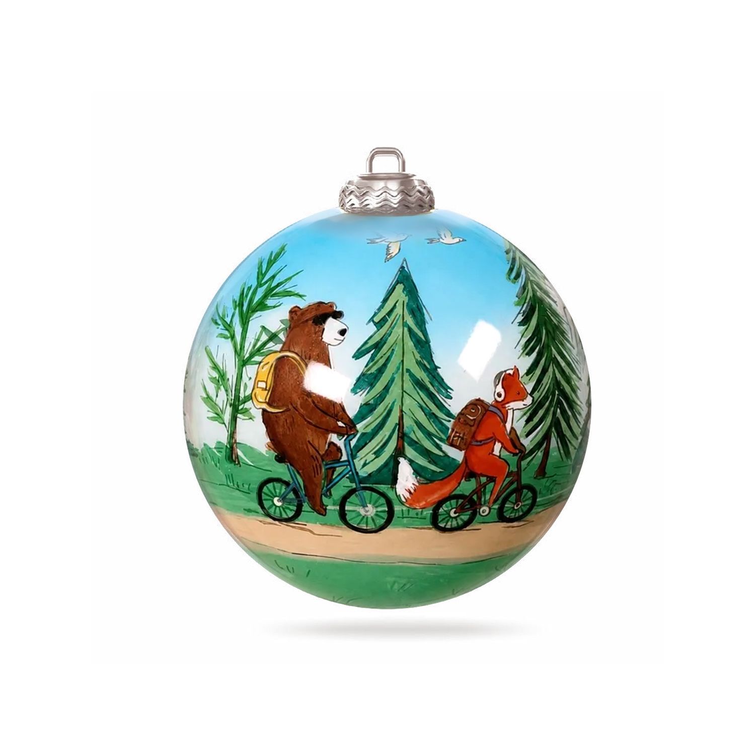 Colisco Wild &amp; Free Bike Ride Hand Painted Glass Ornament, 80mm