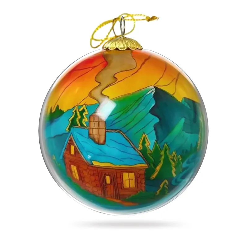 Colisco Cabin Hand Painted Glass Christmas Ornament – Elegant Holiday Décor and Year-Round Display