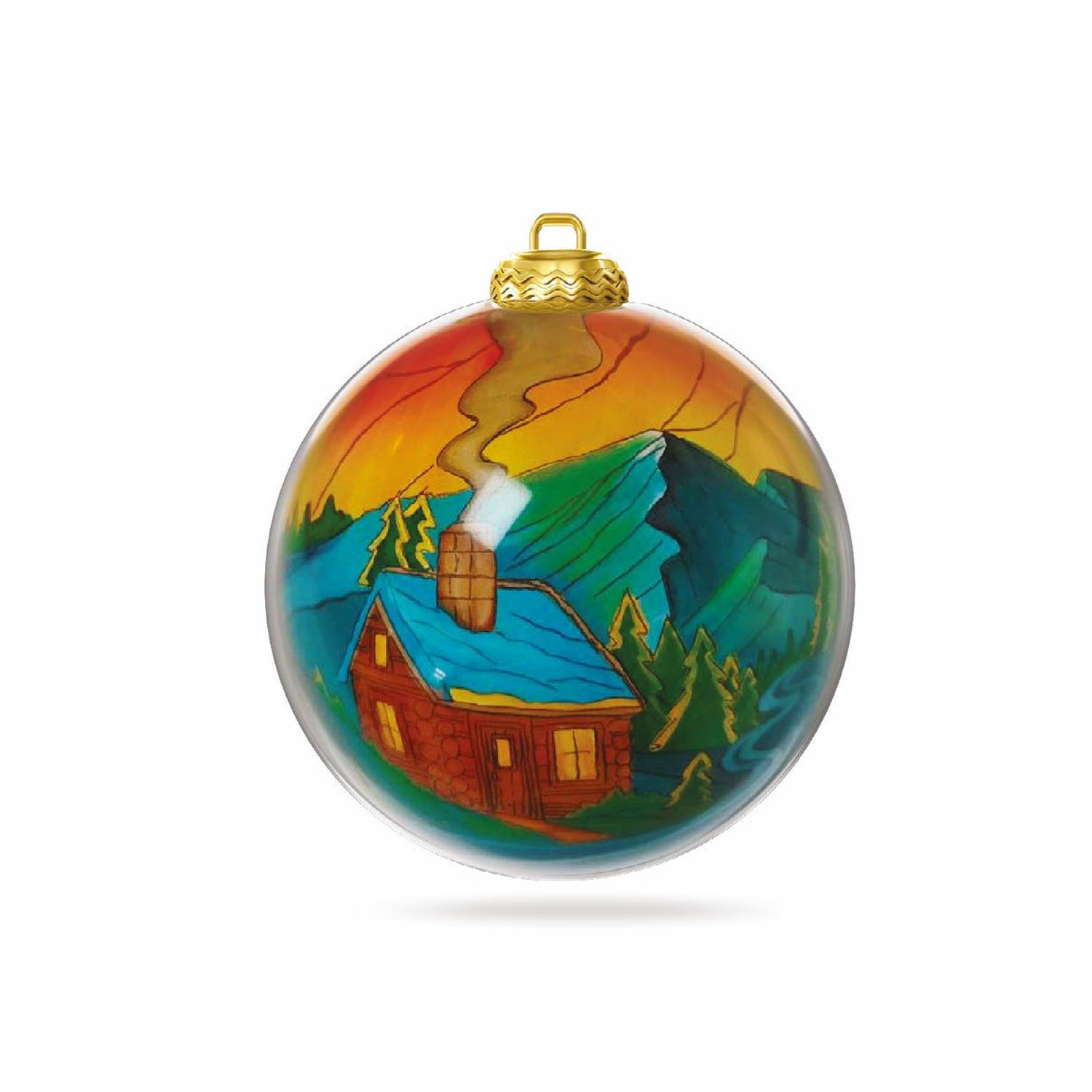 Colisco Cabin Hand Painted Glass Christmas Ornament, 80mm