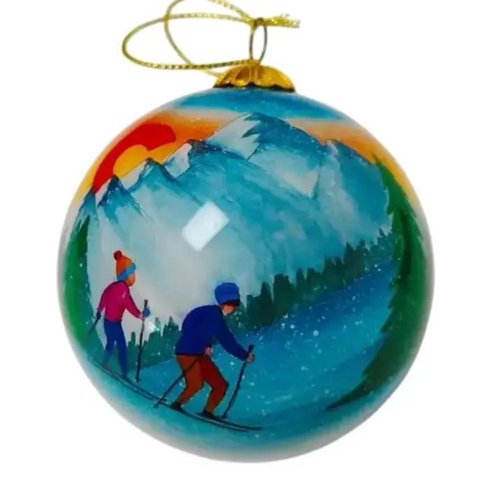 Colisco Couple Ski Colorado Hand Painted Glass Ornament – Elegant Holiday Décor and Year-Round Display