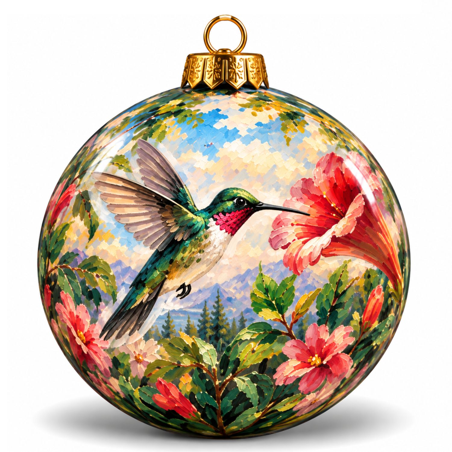 Colisco Hummingbird Mountain Garden Hand Painted Ornament