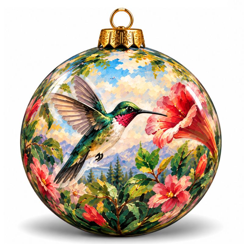 Colisco Hummingbird Mountain Garden Hand Painted Ornament