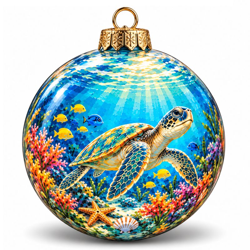Colisco Sea Turtle Underwater Hand Painted Ornament
