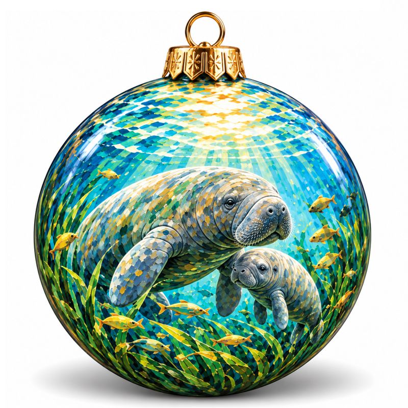 Colisco Manatee Underwater Hand Painted Ornament
