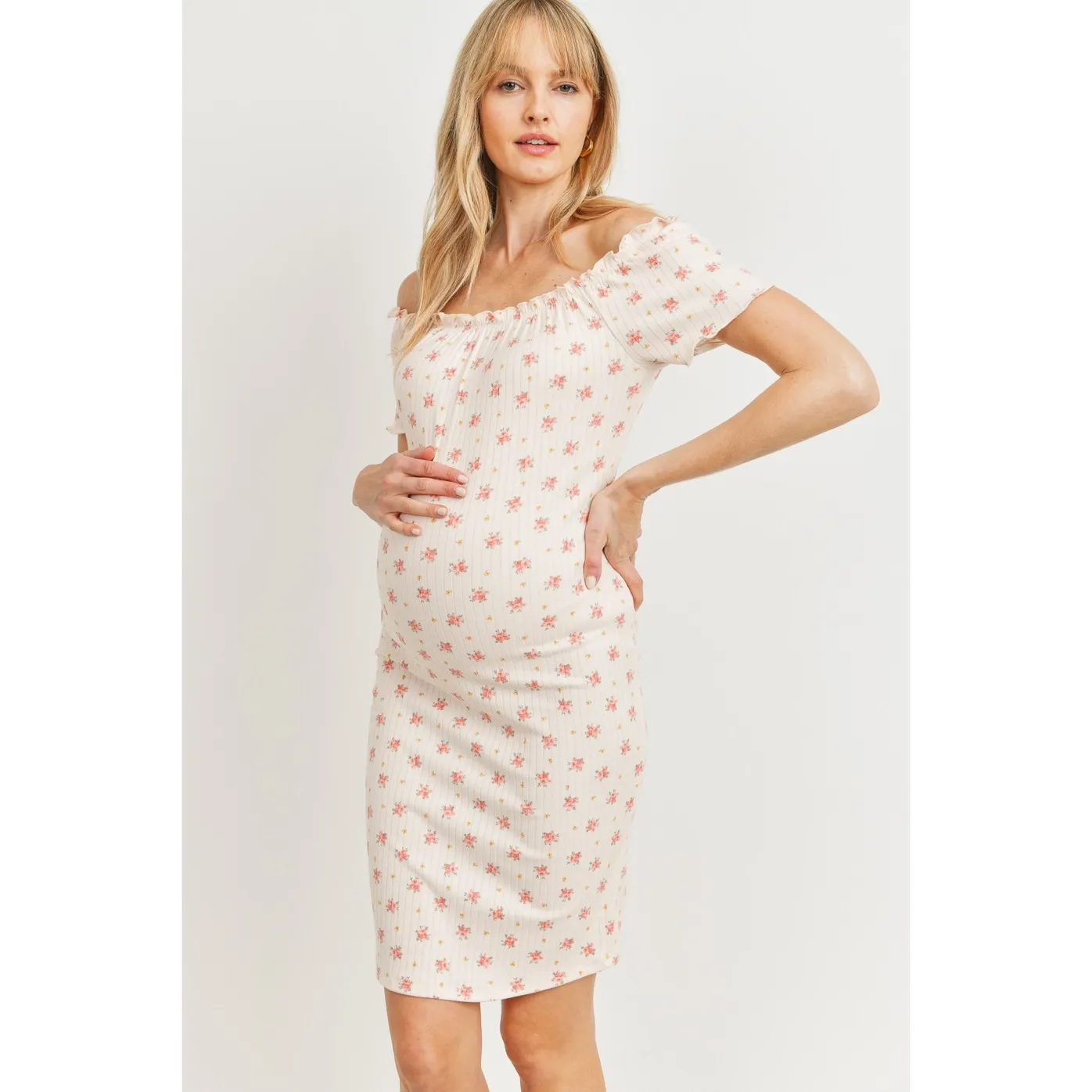 Ditsy Floral Off Shoulder Maternity Bodycon Dress