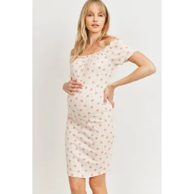 Ditsy Floral Off Shoulder Maternity Bodycon Dress